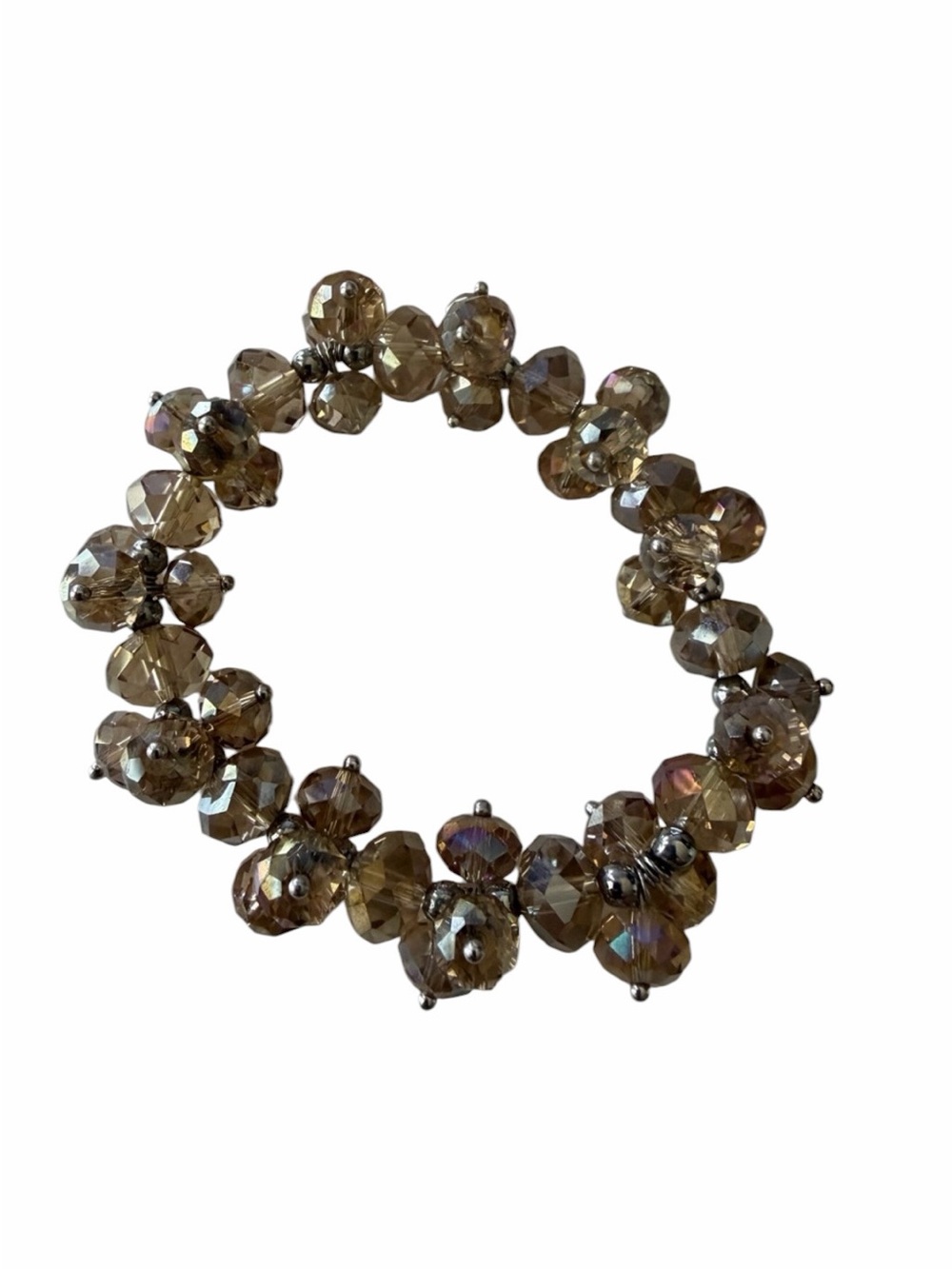 Champagne Faceted Beaded Stretch Bracelet Sparkly Crystal Look